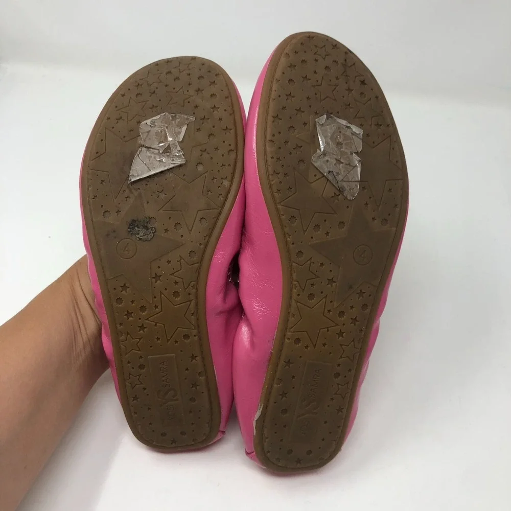 Yosi Samra Ballet Flat Shoes Girls 4 Pink Faux Patent Leather Stretch Comfort
